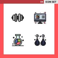 Stock Vector Icon Pack of 4 Line Signs and Symbols for dumbbell media online list research Editable Vector Design Elements