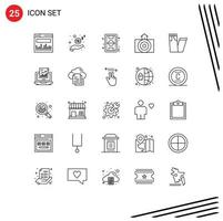 Mobile Interface Line Set of 25 Pictograms of jeans weather field nature earthquake Editable Vector Design Elements