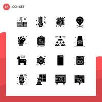Mobile Interface Solid Glyph Set of 16 Pictograms of spanner architect protect labour hand pointer Editable Vector Design Elements