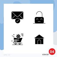 User Interface Pack of 4 Basic Solid Glyphs of mail setting control unlock store Editable Vector Design Elements