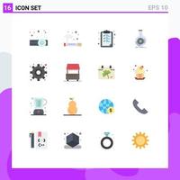 16 User Interface Flat Color Pack of modern Signs and Symbols of gear financial clipboard business analytics Editable Pack of Creative Vector Design Elements