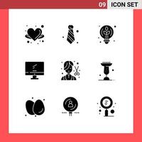 Universal Icon Symbols Group of 9 Modern Solid Glyphs of pc device tie monitor bulb Editable Vector Design Elements