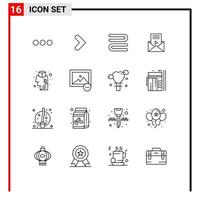 Modern Set of 16 Outlines and symbols such as design brain clean video player message Editable Vector Design Elements