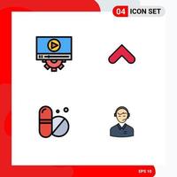 4 User Interface Filledline Flat Color Pack of modern Signs and Symbols of video pills design up support Editable Vector Design Elements