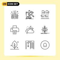 9 Thematic Vector Outlines and Editable Symbols of cloudy print law printing yoga Editable Vector Design Elements