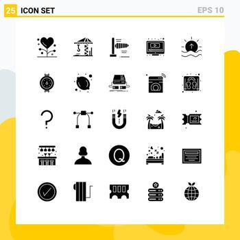 25 Universal Solid Glyphs Set for Web and Mobile Applications sea day air youtube play Editable Vector Design Elements