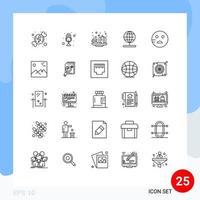 User Interface Pack of 25 Basic Lines of sad stand talk navigation vegetable Editable Vector Design Elements