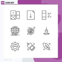 Modern Set of 9 Outlines Pictograph of sinker safety summary employee network Editable Vector Design Elements