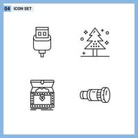 paquete de 4 signos y símbolos modernos de colores planos de línea rellena para medios de impresión web, como elementos de diseño de vectores editables dorados de evento usb de caja de cable