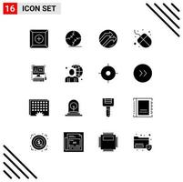 Set of 16 Commercial Solid Glyphs pack for editing screen business computer hardware Editable Vector Design Elements