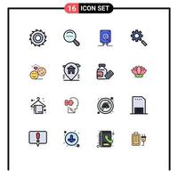 Pack of 16 creative Flat Color Filled Lines of emoji avatar computing couple gear Editable Creative Vector Design Elements