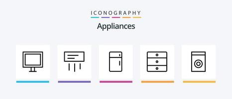 paquete de iconos de línea 5 de electrodomésticos que incluye escritorio. mesa. habitación. planchar. accesorios. diseño de iconos creativos vector