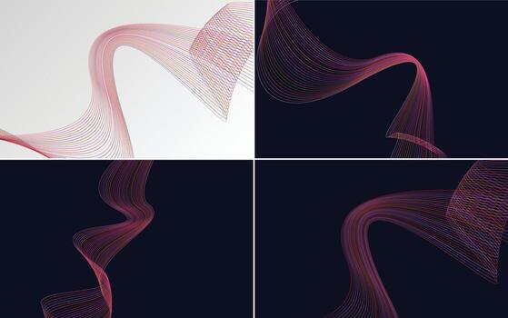 Set of 4 geometric wave pattern background Abstract waving line vector