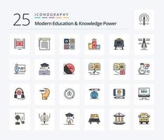 educación moderna y poder del conocimiento paquete de iconos llenos de 25 líneas, incluido el maestro. educación. código. primer lugar. pedestal vector