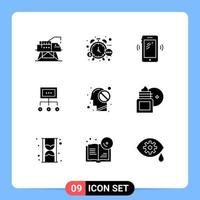 9 User Interface Solid Glyph Pack of modern Signs and Symbols of graph business watch network huawei Editable Vector Design Elements