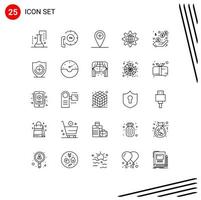 Group of 25 Lines Signs and Symbols for setting internet contact globe location Editable Vector Design Elements