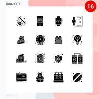 Universal Icon Symbols Group of 16 Modern Solid Glyphs of dessert person watch job employee Editable Vector Design Elements