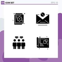 Set of 4 Commercial Solid Glyphs pack for analysis communication failure information team Editable Vector Design Elements