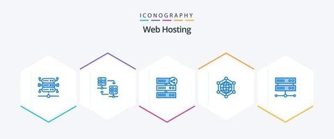 alojamiento web 25 paquete de iconos azules que incluye centro de datos. web. Cuota. servidor. analítica vector