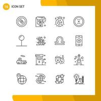 Group of 16 Outlines Signs and Symbols for coordinate delete berry close cancel Editable Vector Design Elements