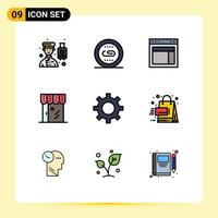 Group of 9 Modern Filledline Flat Colors Set for online business optimization website site Editable Vector Design Elements