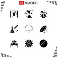 Universal Icon Symbols Group of 9 Modern Solid Glyphs of cloud pipette dropper business microbiology chemical test Editable Vector Design Elements