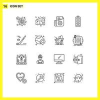 Pictogram Set of 16 Simple Outlines of ice energy document charging accumulator Editable Vector Design Elements