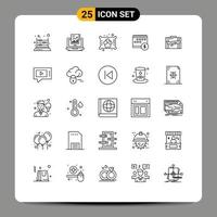 Mobile Interface Line Set of 25 Pictograms of time dollar laptop banking sauna Editable Vector Design Elements