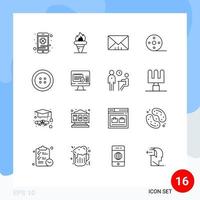 conjunto de 16 iconos de interfaz de usuario modernos símbolos signos para carrete de ropa álbum de película olímpica elementos de diseño vectorial editables vector