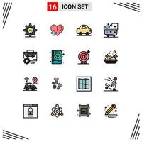 Modern Set of 16 Flat Color Filled Lines and symbols such as gear shower automobile cleaning bath Editable Creative Vector Design Elements