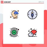 Modern Set of 4 Filledline Flat Colors and symbols such as cloud backward mind male clock Editable Vector Design Elements