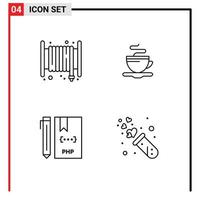 4 User Interface Line Pack of modern Signs and Symbols of alarm develop hose coffee file Editable Vector Design Elements