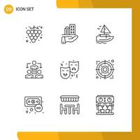 Pack of 9 creative Outlines of expression mask ship communication meeting Editable Vector Design Elements