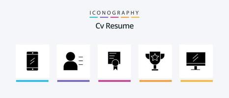 cv curriculum vitae paquete de iconos de glifo 5 que incluye . educación . persona. premio . escuela. diseño de iconos creativos vector