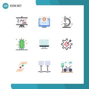 Set of 9 Vector Flat Colors on Grid for study learn biology experiment microscope Editable Vector Design Elements
