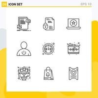 Pack of 9 Modern Outlines Signs and Symbols for Web Print Media such as human body security avatar laptop Editable Vector Design Elements