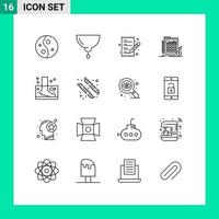 Outline Pack of 16 Universal Symbols of investment data milk calculation paper Editable Vector Design Elements