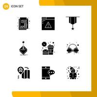 Group of 9 Solid Glyphs Signs and Symbols for break joystick decoration gaming arcade Editable Vector Design Elements