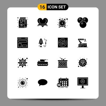 Pictogram Set of 16 Simple Solid Glyphs of website layout timer blog layout food Editable Vector Design Elements