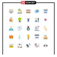 Group of 25 Flat Colors Signs and Symbols for management document leaf content cloud Editable Vector Design Elements
