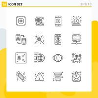 Group of 16 Modern Outlines Set for share sql mobile server siren Editable Vector Design Elements