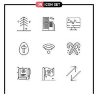 User Interface Pack of 9 Basic Outlines of wifi sign medical holiday egg Editable Vector Design Elements