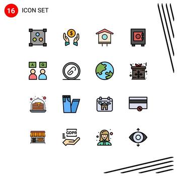 Universal Icon Symbols Group of 16 Modern Flat Color Filled Lines of qa education bird answers lock Editable Creative Vector Design Elements