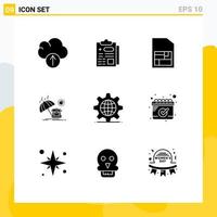 Set of 9 Modern UI Icons Symbols Signs for calendar server sim card internet season Editable Vector Design Elements