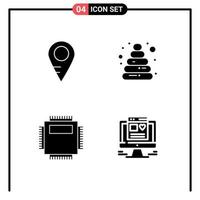 Mobile Interface Solid Glyph Set of 4 Pictograms of map pc baby processor computer Editable Vector Design Elements