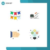 4 Universal Flat Icon Signs Symbols of celebration personal garlands career hand Editable Vector Design Elements