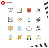 Pictogram Set of 16 Simple Flat Colors of flag mind dish human global Editable Pack of Creative Vector Design Elements