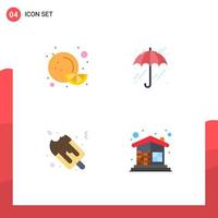 Modern Set of 4 Flat Icons and symbols such as food brick wall umbrella ice cream construction Editable Vector Design Elements