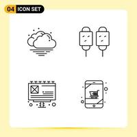 Line Pack of 4 Universal Symbols of cloud advertising corn fried cart Editable Vector Design Elements