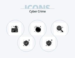 Cyber Crime Glyph Icon Pack 5 Icon Design. virus. find. atm card. bug. bomb vector